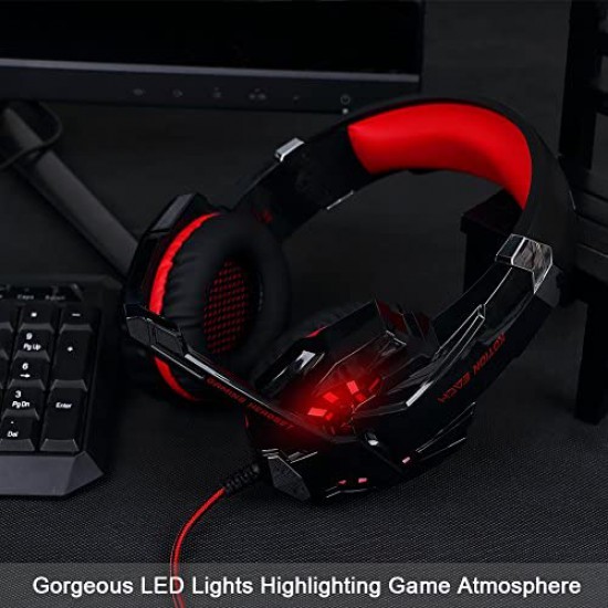 G9000 Stereo Gaming Headset for PS4, PC, Xbox One Controller, Noise Cancelling Over Ear Headphones with Mic, LED Light, Bass Surround, Soft Memory Earmuffs for Laptop Mac Nintendo Switch Games