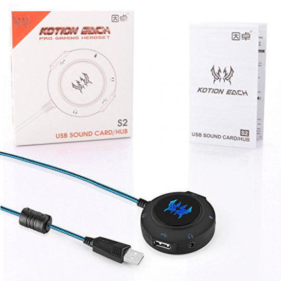 KOTION EACH External USB Stereo Sound Card, USB Hub 3.0, Noise Cancelling Headset Stereo Audio Adapter for Windows and Mac, Plug and Play, for Yapster, Sades SA902, Logitech G430/G230/G933