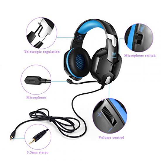 G1200 Stereo Gaming Headset for PS4, PC ,computer,Smartphones , Comfortable Bass Headband with Integrated Microphone+Y Splitter Cable