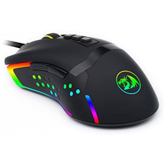 Redragon M712 RGB Gaming Mouse Wired RGB LED Backlit MMO PC Gaming Mouse, Ambidextrous Macro Programmable Computer Mice with 12 RGB Backlight and 7 Breathing Modes Up to 10000 DPI Via Software