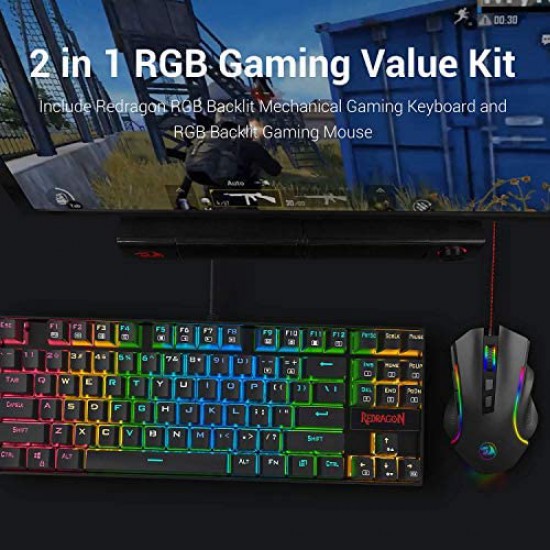 Redragon K552-RGB-BA Mechanical Gaming Keyboard and Mouse Combo Wired RGB LED Backlit 60% with Arrow Key Keyboard & 7200 DPI Mouse for Windows PC Gamers (Tenkeyless Keyboard Mouse Set)