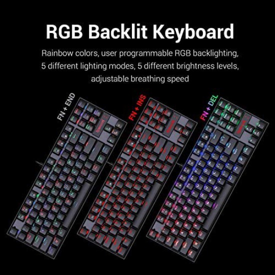 Redragon K552-RGB-BA Mechanical Gaming Keyboard and Mouse Combo Wired RGB LED Backlit 60% with Arrow Key Keyboard & 7200 DPI Mouse for Windows PC Gamers (Tenkeyless Keyboard Mouse Set)