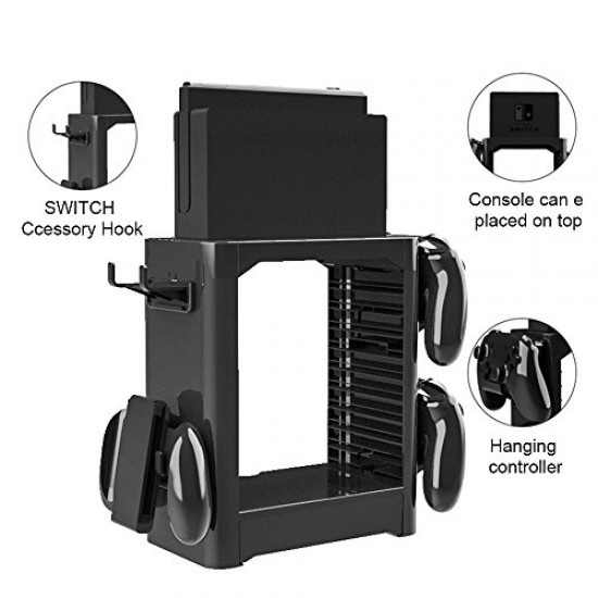 ForBEST Nintendo Switch Multi-Function Storage Bracket, Tower Holder Stand Shelf for Switch Game Disc Card Switch Console Host Switch Controller Switch Accessories