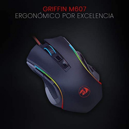 Redragon M607 GRIFFIN Gaming Mouse, Pixart PMW3212 7200 DPI Optical Sensor, RGB Customizable Lighting, 7 Programmable Buttons, Integrated Memory, Switches 10 Million Clicks