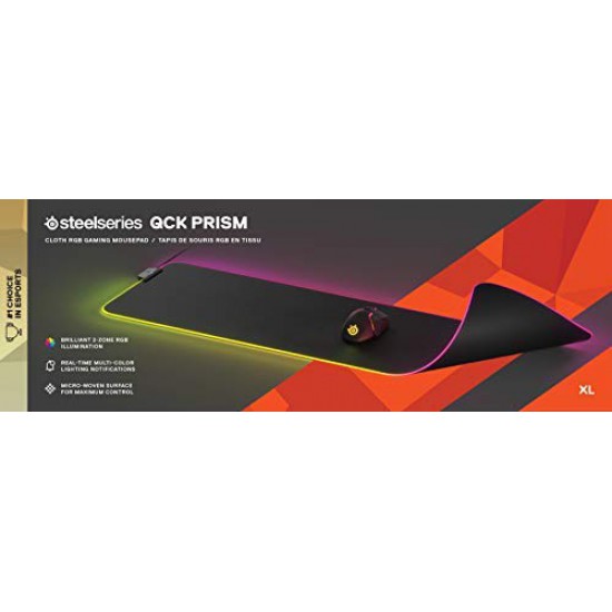 SteelSeries QcK Prism - Cloth Gaming Mouse Pad - 2-zone RGB Illumination - Real-time Event Lighting - Optimized For Gaming Sensors - Size XL