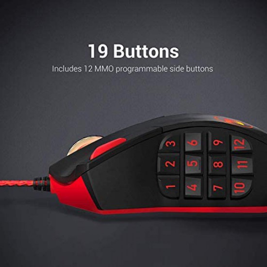 Redragon M901 Gaming Mouse Wired MMO RGB LED Backlit Computer Mice, 12400 DPI, Perdition, with Weight Tuning Set, 18 Macro Programmable Buttons for Windows PC Computer Gaming (Black)