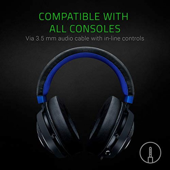 Razer Kraken for Console - Gaming Headset with Cooling Gel Filled Ear Cushions, Compatible with All Consoles Thanks to 3.5 mm Jack Plug - Black and Dark Blue
