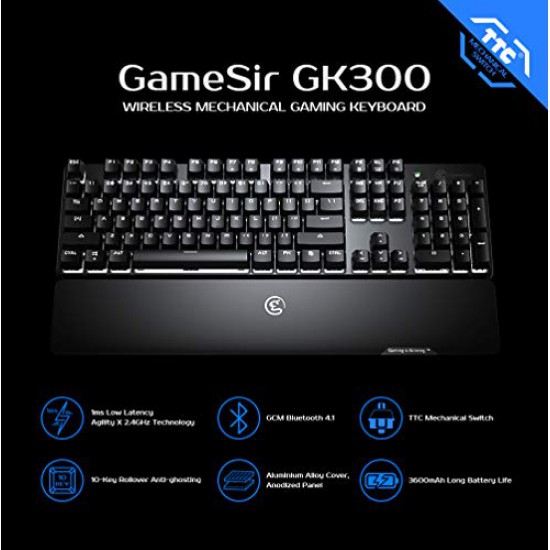 GameSir Gaming Keyboard Wireless Mechanical Keyboard, LED Backlit 104 Keys Ergonomic Wrist Rest Keyboard for Windows PC Gamer Desktop, Computer
