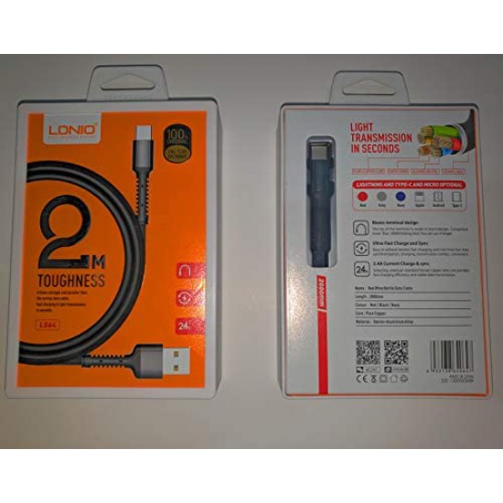 LDNIO LS64 2M Fast Charge Toughness Data Cable Lightning TYPE-C (RED)