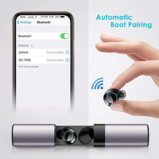 Wireless Earbuds, 2019 New 5.0 True Wireless Bluetooth Headphones 3D Stereo Sound Wireless Headphones Mini Sweatproof Sport Headsets in-Ear Noise with Built-in Mic and Charging Case