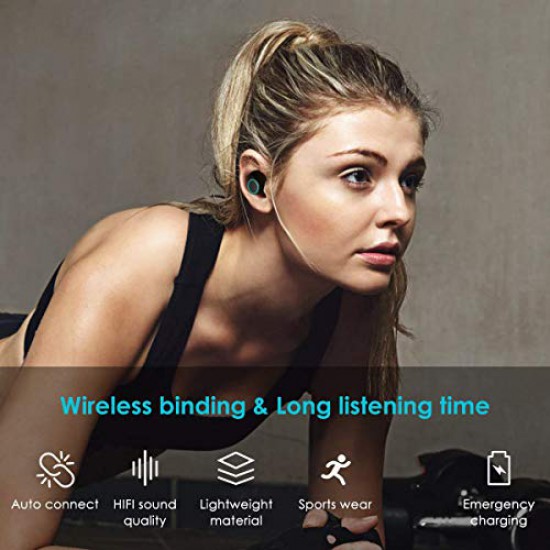 Wireless Earbuds, 2019 New 5.0 True Wireless Bluetooth Headphones 3D Stereo Sound Wireless Headphones Mini Sweatproof Sport Headsets in-Ear Noise with Built-in Mic and Charging Case