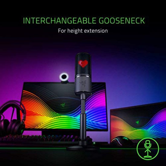Razer Seiren Emote Streaming Microphone: 8-bit Emoticon LED Display - Stream Reactive Emoticons - Hypercardioid Condenser Mic - Built-in Shock Mount - Height & Angle Adjustable Stand - Classic Black