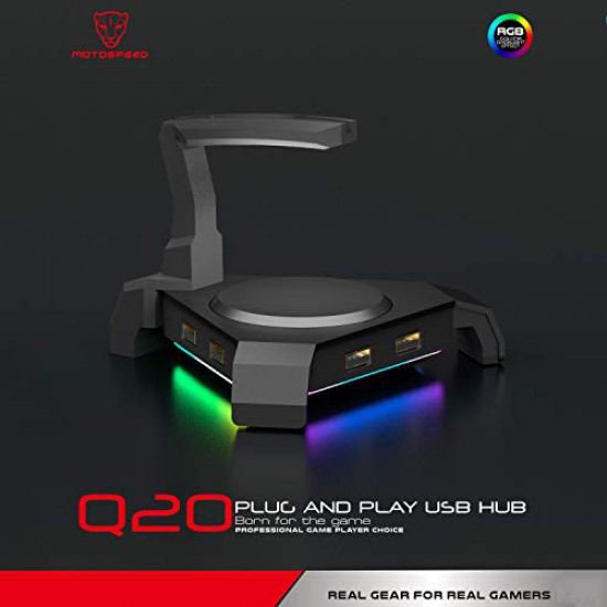 MOTOSPEED Gaming Mouse Bungee Cable Holder with 4 Port USB Hub -4 LED Backlit RGB