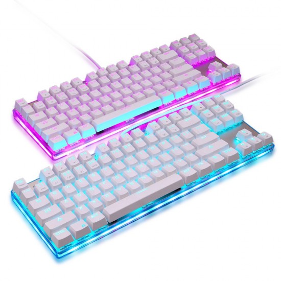 Motospeed K87S ABS USB2.0 Wired Mechanical Keyboard with RGB Backlight Blue Switch for Computer Gaming and Tying White 1.8mCable