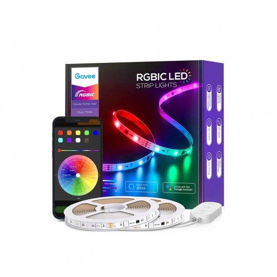 GOVEE RGBIC LED STRIP LIGHTS,10M WIFI COLOR CHANGING LED LIGHTS, APP CONTROL WITH SEGMENTED CONTROL SMART COLOR PICKING, WORKS WITH ALEXA AND GOOGLE ASSISTANT, MUSIC LED LIGHTS FOR BEDROOM, PARTY - ?H619C