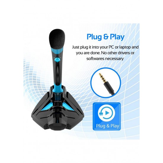 Vertux STREAMER 4, Wired Desktop Gaming PC Microphone, Blue