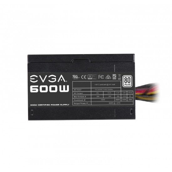 EVGA 600 WATT 80+ WIRED ATX PSU/POWER SUPPLY BLACK - FULLY WIRED, 80PLUS - 100-W1-0600-K3