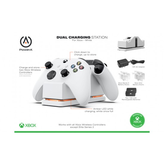 Charging Station (for XBOX Controllers) - PowerA + Rechargeable Battery (White)