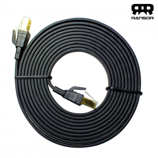 RANSOR CAT8 3m/10ft Premium Flat Ethernet Cable - Black