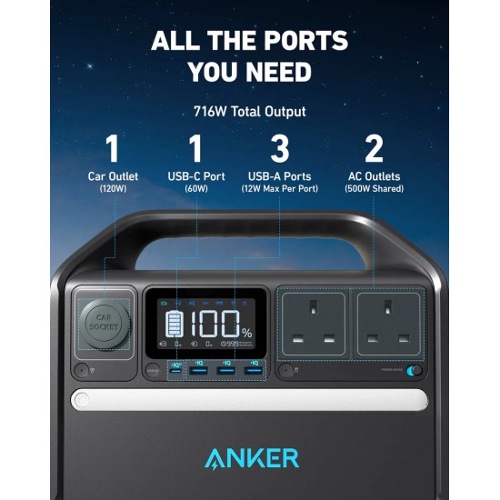 Anker 535 Portable Power Station (PowerHouse 512Wh) All-Round Power Station with 716W Total Output