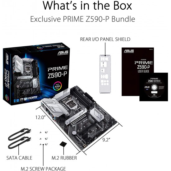 ASUS PRIME Z590-P LGA 1200 (INTEL 11TH/10TH GEN) ATX MOTHERBOARD (PCIE 4.0, 10+1 POWER STAGES, 3X M.2, 2.5GB LAN, FRONT PANEL USB 3.2 GEN 2 USB TYPE-C, THUNDERBOLT 4 SUPPORT)