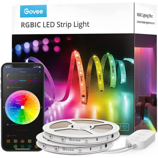 GOVEE RGBIC LED STRIP LIGHTS, SMART LED LIGHTS WORK WITH ALEXA AND GOOGLE ASSISTANT, APP CONTROL SEGMENTED DIY MULTIPLE COLORS, COLOR CHANGING LIGHTS MUSIC SYNC, WIFI LED LIGHT STRIP FOR BEDROOM - 30M - (‎‎H618F1D1)