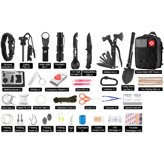 Emergency Survival Kit And First Aid Kit, Professional Survival Gear And  Equipment With Molle Pouch, For Men Camping Outdoor Adventure