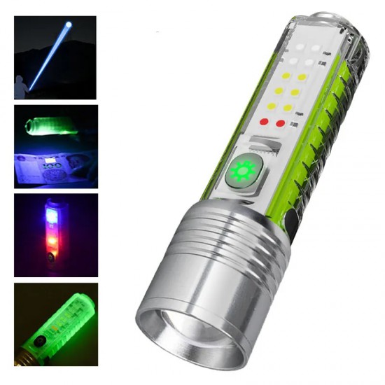 Super Bright LED Flashlight with White/red/blue/purple Side Light and Strong Magnets LED Wick Lighting For 1500 Meters
