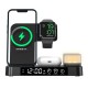A37 3-in-1 Foldable Wireless Charge Station 15W for iPhone / AirPods with Night Light Clock - Black