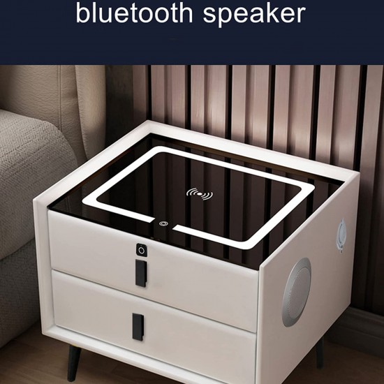 Smart Bedside Table with Wireless USB Charging and Speaker (Orange)