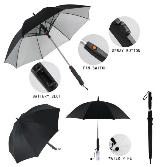 Umbrella With Fan and Spray (Black)