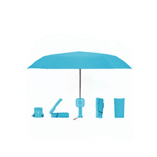 Umbrella with Rechargeable Fan (ST-200, Light Blue)