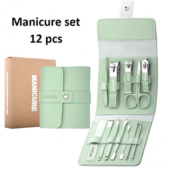 Professional Stainless Steel Pedicure Sets with Leather Portable Case (Mint Green)