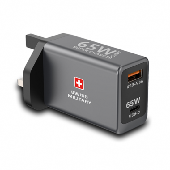 Swiss Military 65W Gan Super Wall Charger + USB-C to USB-C Cable (2 Meter)