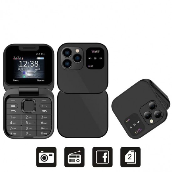 i16 Pro Foldable Mini Phone (Black)