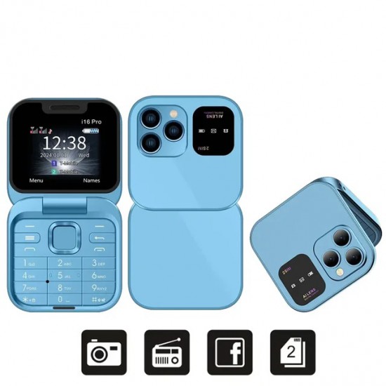 i16 Pro Foldable Mini Phone (Blue)