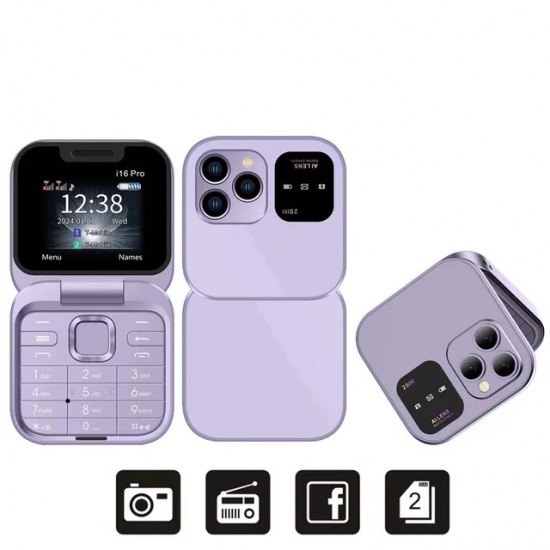 i16 Pro Foldable Mini Phone (Purple)