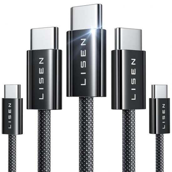 Lisen USB-C to USB-C Braided Cable (5 Pack, Black)
