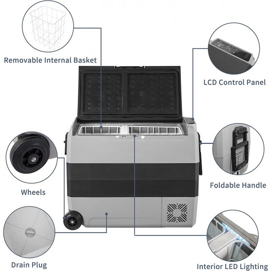 Car Refrigerator 12/24V DC with USB Socket (60L, T60)