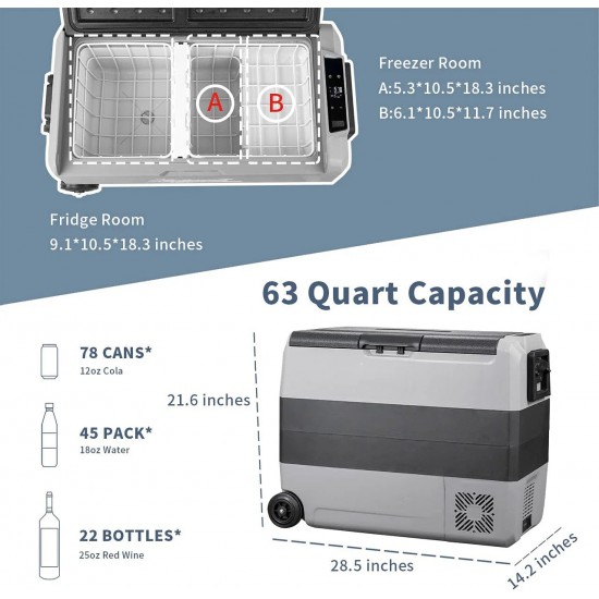 Car Refrigerator 12/24V DC with USB Socket (60L, T60)