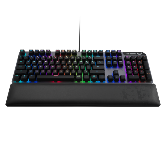 ASUS TUF Gaming K7 Optical-Mech Keyboard with IP56 resistance to dust and water, aircraft-grade aluminum, and Aura Sync lighting Arabic