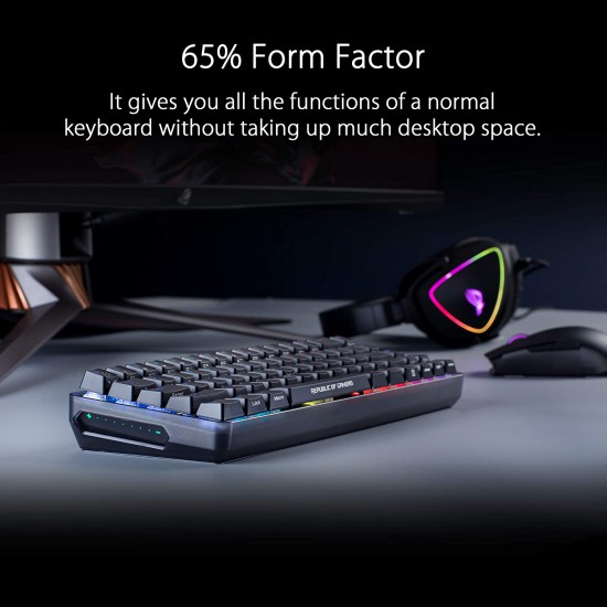 ASUS ROG Falchion Wireless 65% Mechanical Gaming Keyboard | 68 Keys, Aura Sync RGB, Extended Battery Life, Interactive Touch Panel, PBT Keycaps, Cherry MX Red Switches, Keyboard Cover Case Arabic