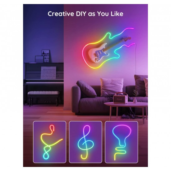 GOVEE NEON ROPE LIGHT,5M - RGBIC ROPE LIGHTS WITH MUSIC SYNC, DIY DESIGN, WORKS WITH ALEXA, GOOGLE ASSISTANT, GAMING LIGHTS, 10FT LED STRIP LIGHTS FOR BEDROOM LIVING ROOM DECOR (NOT SUPPORT 5G WIFI) -? (H61A21D1)