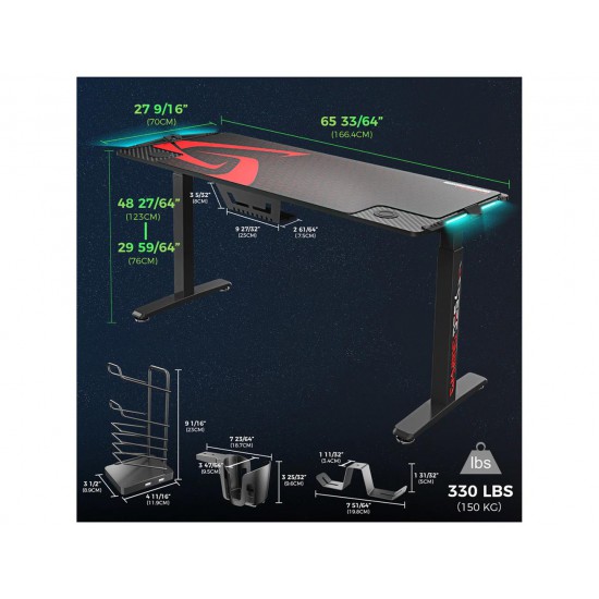 Eureka Gaming General Series EGD-S62B Standing E-Sport Desk with RGB Lighting ERK-EGD-S62B-V1