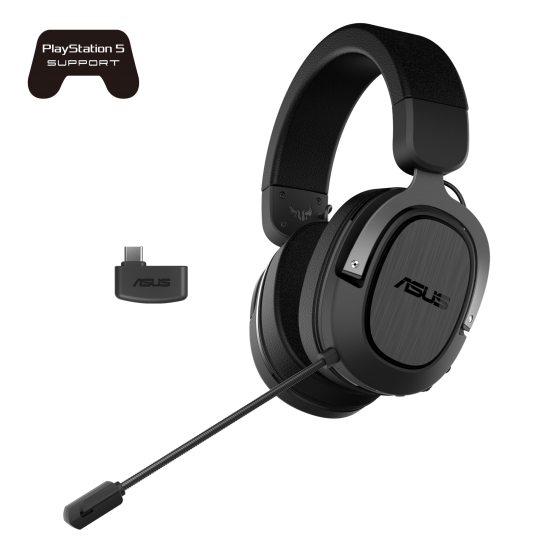 TUF Gaming H3 Wireless gaming headset features 2.4 GHz connection via a USB-C dongle, 7.1 surround sound, deep bass and a lightweight design