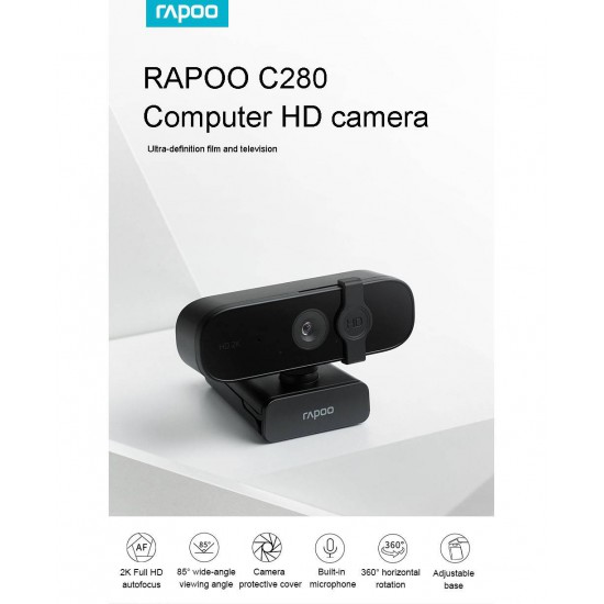  Rapoo C280 Webcam 2K HD With USB2.0 With Mic Rotatable Cameras For Live Broadcast Video Calling Conference With Cover