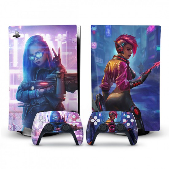 PS5 disc Sticker - Neon cyberpunk girl
