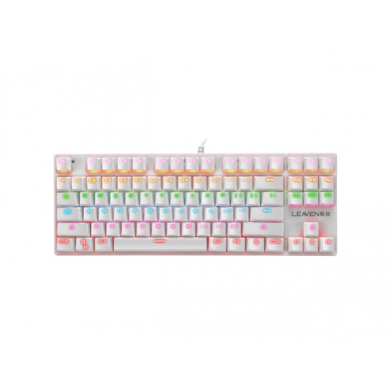 LEAVEN K550 Punk Mechanical Keyboard 87-key Green Axis Game Competitive Office Keyboard (White) (Arabic)