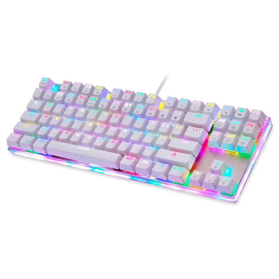 Motospeed K87S ABS USB2.0 Wired Mechanical Keyboard with RGB Backlight BLUE Switch for Computer Gaming and Tying White 1.8mCable