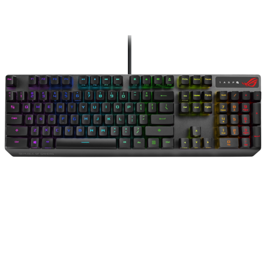 ROG Strix Scope RX ROG Strix Scope RX optical RGB gaming keyboard for FPS gamers, with ROG RX Optical Mechanical RED Switches, all-round Aura Sync RGB illumination, IP56 water and dust resistance, USB 2.0 passthrough, and alloy top plate Arabic